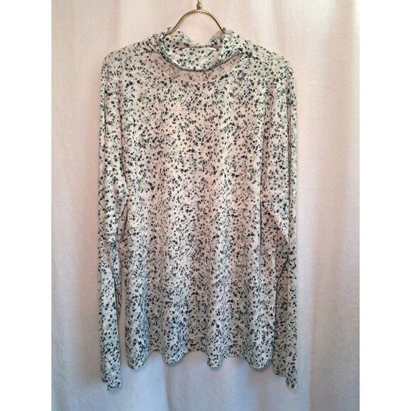 Eloquii Mockneck Front Cutout Long Sleeve Top White Green Speckled Size 22/24 - Picture 1 of 11